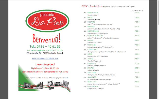 Pizzeria Da Pino Heimservice - Karlsruhe