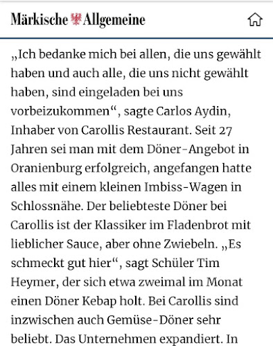 Opinii despre Carollis Döner Oranienburg în Oranienburg - Gastronomie und Hotellerie