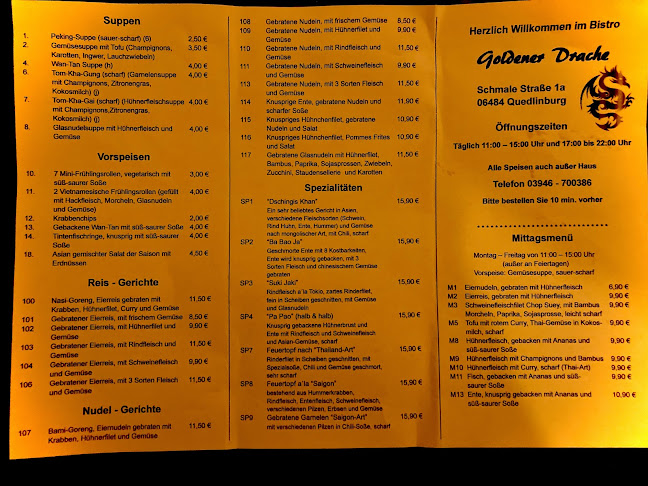 Opinii despre Asia Restaurant Zum Goldenen Drachen în Quedlinburg - Gastronomie und Hotellerie